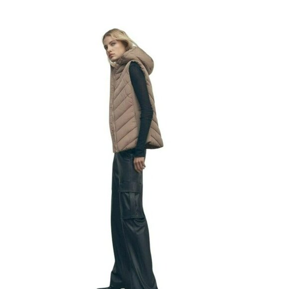 ZARA FITTED HOODED PUFFER VEST SIZE BEIGE S 8073/050/704 - Picture 6 of 6